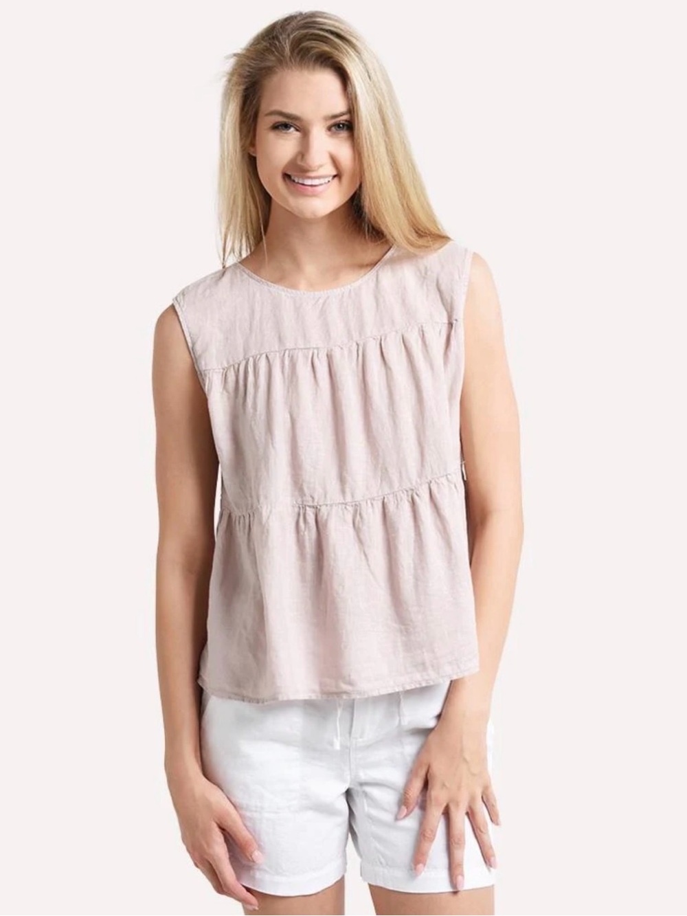 Velvet by Graham & Spencer dusty rose Sleeveless Tiered Linen Top